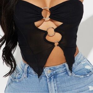 Fashion Nova Black “Feel The Spark” Mesh Crop Top